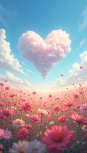 flower background,pink daisies,floral heart,daisy heart,flower wallpaper,blooming field,Photography,General,Realistic