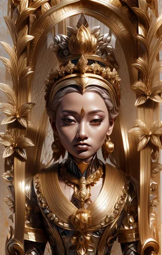 golden crown,gold crown,crown render,fantasy portrait,chinese art,queen crown,queen cage,golden mask,gold foil crown,gold paint stroke,mary-gold,bodhisattva,golden buddha,gold mask,oriental princess,emperor,zodiac sign libra,png sculpture,gilding,throne