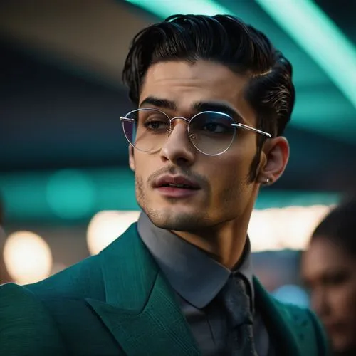 Zayn Malik as Edward Nygma,a man in a green suit wearing glasses,ulusoy,erwan,gandy,riddler,piolo,minho,Photography,General,Cinematic