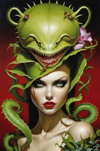 radebaugh,medusa,medusa gorgon,viveros,savickas,gorgon,venus flytrap,mesmero,lovecraftian,flytrap,gynoid,corben,greenslade,amazonica,pernicious,woman frog,beinart,uncredited,alien warrior,psychotronic,Illustration,Realistic Fantasy,Realistic Fantasy 10