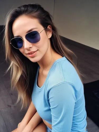 a woman wearing sunglasses and sitting on a floor,asllani,sarikaya,rybarikova,krunic,bellisario,sunglasses