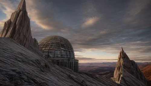 The shape of the building does not change. A beautiful mountain landscape,futuristic landscape,roof domes,futuristic architecture,stone towers,salt mountain,alien world,mitre peak,basil's cathedral,de