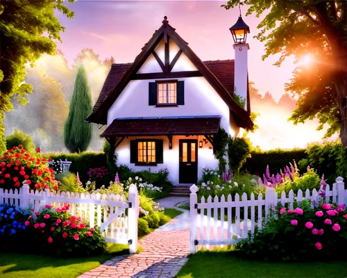 cottage garden,home landscape,summer cottage,fairy door,fairy house,houses clipart,country cottage,cottage,white picket fence,little house,fairyland,dreamhouse,fairy village,cartoon video game background,fairy tale,beautiful home,fairytale,miniature house,thatched cottage,landscape background,Photography,Artistic Photography,Artistic Photography 15