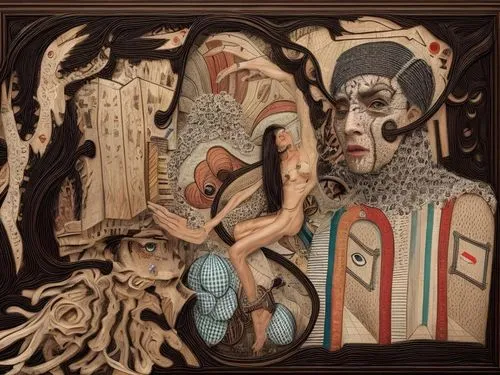 make the woman naked.,painting by the face of a person with a surrealistic body, looking down at a fish,visigoth,kingsnakes,xibalba,plastination,sagmeister,vanitas,Common,Common,Commercial