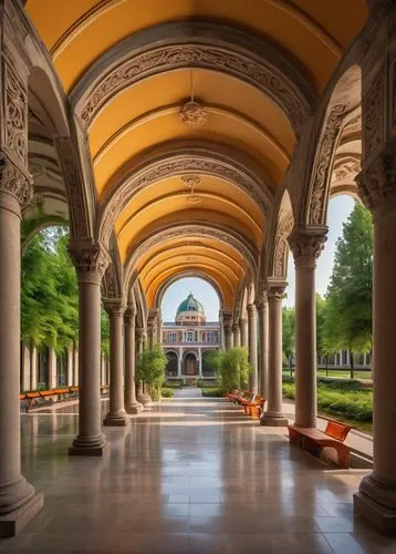 colonnades,arcaded,mirogoj,colonnade,certosa di pavia,cochere,peristyle,stanford university,caltech,porticos,three centered arch,archways,glyptotek,loggia,guastavino,cloistered,cloister,orangerie,universita,western architecture,Art,Classical Oil Painting,Classical Oil Painting 10