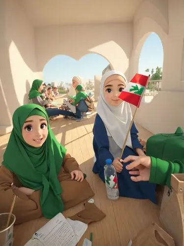 Tge kids wearing hijab, Palestine flag ,elves,hijab,elves flight,hijaber,christmas trailer,elf,i̇mam bayıldı,christmas caravan,ramadan,3d albhabet,algeria,teaching children to recycle,allah,oman,uzbek