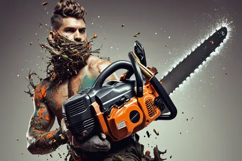 Imagine a sci-fi universe where Pochita's chainsaw is a weapon of mass destruction.,chainsaw,hedge trimmer,power tool,gardener,leaf blower,rivet gun,repairman,dane axe,hammer drill,handyman,axe,punk d