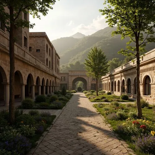 theed,caravanserais,caravanserai,kotor,naboo,monastery garden,sapienza,cryengine,archways,dorne,alhambra,artena,caravansary,rivendell,mountain settlement,ancient city,delphi,pathway,monastery,alpine village