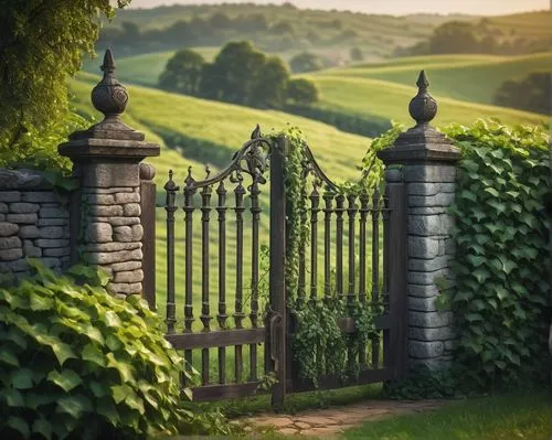 fence gate,farm gate,garden fence,pasture fence,stone fence,iron gate,gateposts,fenceposts,the fence,gates,stone gate,gated,fence,metal gate,wood gate,fences,gateways,fence posts,white picket fence,cotswolds,Conceptual Art,Fantasy,Fantasy 03