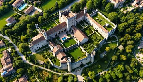 castle in ancient middle ages,bendemeer estates,private estate,aerial view,mikulov,tilt shift,aerial shot,from above,bird's-eye view,view from above,overhead view,escher village,aerial,bird's eye view