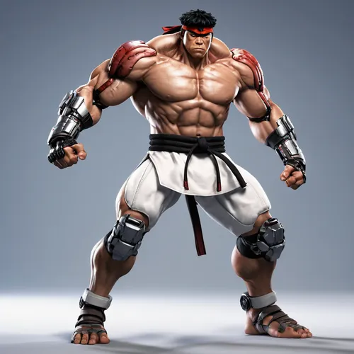 Criar Cyborg 3D em caricatura com o personagem Ryu,game figure,3d figure,samurai fighter,sanshou,kickboxer,actionfigure,barbarian,xing yi quan,goki,nikuman,kenjutsu,3d model,lethwei,edge muscle,kataku