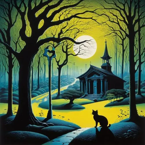 church painting,sematary,cat,gato,puerto montt,chile,Illustration,Vector,Vector 09