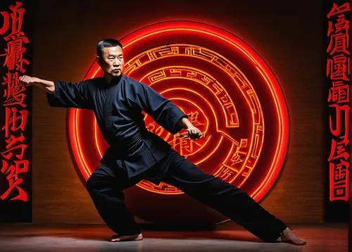 Design a Chinese lettering artwork that represents the energy and strength of a powerful martial arts master.,taijiquan,baguazhang,qi gong,xing yi quan,wing chun,wushu,shaolin kung fu,bagua,qi-gong,ma