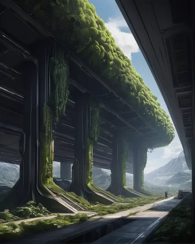 futuristic landscape,tunnel of plants,overpass,plant tunnel,highway bridge,underpass,roads,highway,road to nowhere,environment,alpine drive,mountain pass,road forgotten,sweeping viaduct,interstate,virtual landscape,forest road,the road,road,trestle,Photography,Documentary Photography,Documentary Photography 38