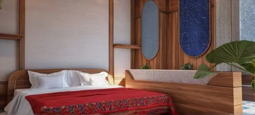 japanese-style room,patterned wood decoration,room divider,bamboo curtain,3d rendering,guest room,guestroom,canopy bed,interior decoration,art nouveau design,render,modern decor,modern room,contemporary decor,bedroom,interior decor,sleeping room,3d render,ethnic design,danish room,Photography,General,Realistic