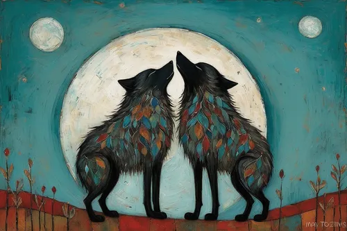 two wolves,wolf couple,wolves,foxes,howling wolf,werewolves,canis lupus,fox and hare,howl,two dogs,huskies,coyote,wolf,fox stacked animals,llamas,wolf's milk,fox,wolf bob,canines,full moon day,Art,Artistic Painting,Artistic Painting 49