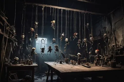 marionettes,puppet theatre,hangmen,storeroom,puppeteers,the morgue,chainstore,kienholz,animatronics,diorama,automata,dungeon,marionette,dishonored,stage design,backroom,odditorium,puppets,donmar,nest workshop