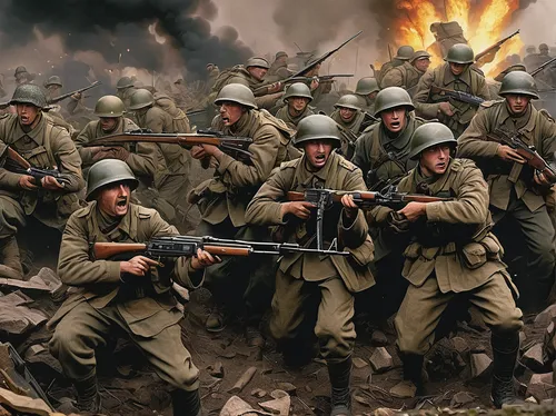 Create an action-packed picture of soldiers in a warzone fighting in Call of Duty.,world war 1,world war,world war ii,second world war,first world war,warsaw uprising,ww2,ww1,dday,wartime,wwii,soldier