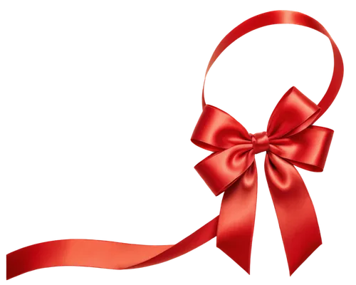 Christmas, festive, red ribbon, satin texture, curly ends, tied in bow, shiny surface, delicate, intricate details, close-up, macro shot, warm lighting, vibrant color tone, isolated on transparent bac