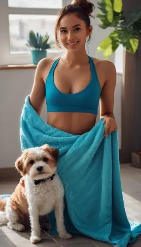 yoga mat,in a towel,yoga,beach towel,towel,chewy,wag,selena gomez,plus-size model,yogi,yoga mats,girl with dog,turquoise,hula,turquoise wool,sarong,sari,color turquoise,fitness model,neha,Conceptual Art,Fantasy,Fantasy 14