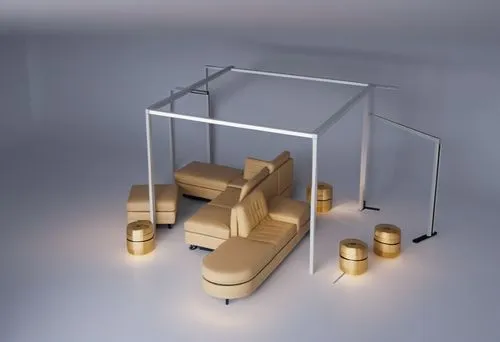 the 3d image of furniture is shown with golden objects,luminaires,foscarini,portable light,miracle lamp,halogen light,luminaire,Photography,General,Realistic