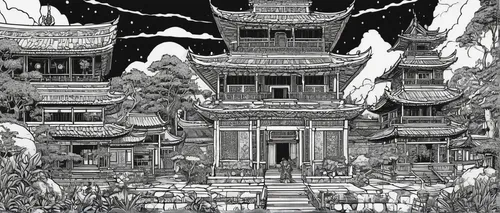 chinese temple,buddhist hell,hanging temple,white temple,buddhist temple,chinese architecture,temples,asian architecture,yi sun sin,forbidden palace,tsukemono,cool woodblock images,hall of supreme harmony,chinese art,summer palace,luo han guo,xing yi quan,tai qi,gwangokji,tigers nest,Illustration,American Style,American Style 14