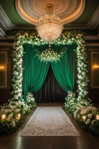 wedding decoration,green wreath,chuppah,wedding hall,floral decorations,damask background,wedding frame,wedding decorations,stage curtain,bridal suite,flower border frame,ballrooms,floral decoration,green chrysanthemums,wedding flowers,proscenium,theatre curtains,green border,entranceways,wedding photography,Photography,General,Fantasy