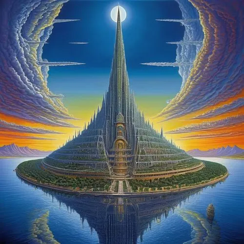 futuristic landscape,skylstad,orthanc,eckankar,arcology,tirith,Illustration,Abstract Fantasy,Abstract Fantasy 21