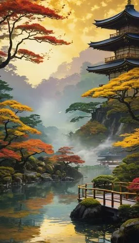 japan landscape,kyoto,japanese garden,japanese background,japan garden,japanese sakura background,japanese art,beautiful japan,world digital painting,landscape background,japan,ryokans,kinkakuji,japanese zen garden,tokaido,chuseok,the japanese tree,asian architecture,fantasy landscape,autumn in japan,Conceptual Art,Fantasy,Fantasy 05