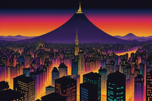 taipei city,travel poster,tokyo city,tokyo,shinjuku,taipei,high-rises,hong kong,metropolis,sky city,kowloon,cityscape,chongqing,city in flames,evening city,nanjing,city skyline,shanghai,fantasy city,metropolises,Illustration,Retro,Retro 26