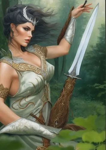 воительница эльфийка с мечом, колдует в лесу,a female knight dressed in white holding a sword,female warrior,mervat,warrior woman,swordswoman,kahlan,asenath,Photography,Fashion Photography,Fashion Pho