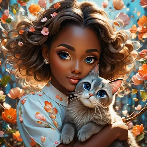 fantasy portrait,blossom kitten,romantic portrait,linden blossom,q30,cat lovers,world digital painting,girl with dog,hydrangeas,custom portrait,kittens,fantasy art,girl in flowers,cartoon cat,girl in a wreath,hydrangea,doll cat,flower cat,flower girl,cute cartoon character,Photography,General,Fantasy