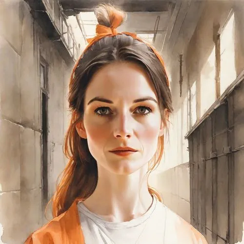 portrait of a girl,girl portrait,woman portrait,artist portrait,orange robes,portrait background,katniss,young woman,portrait of a woman,fantasy portrait,orange,princess leia,digital painting,portrait,oil on canvas,mystical portrait of a girl,portait,clementine,oil painting on canvas,girl with bread-and-butter,Digital Art,Watercolor