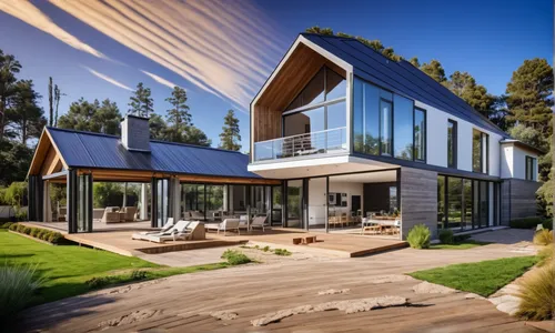 eco-construction,smart house,smart home,modern house,energy efficiency,prefabricated buildings,timber house,mid century house,dunes house,solar panels,inverted cottage,folding roof,modern architecture