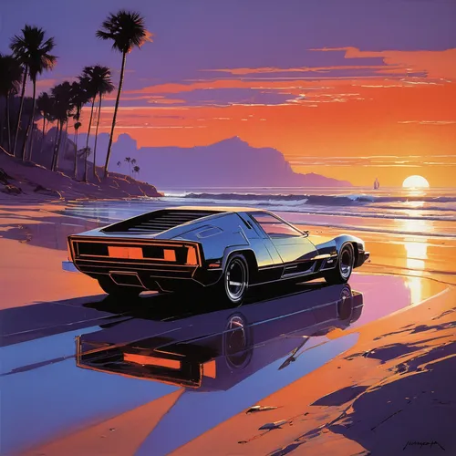 countach,lamborghini countach,testarossa,lamborghini espada,lotus esprit,muscle car cartoon,gulf,delorean dmc-12,bmw m1,classic car and palm trees,pontiac fiero,oldsmobile toronado,ferrari testarossa,de tomaso pantera,yenko camaro,oldsmobile 442,lamborghini diablo,pontiac ventura,lamborghini jalpa,cadillac eldorado,Conceptual Art,Sci-Fi,Sci-Fi 23