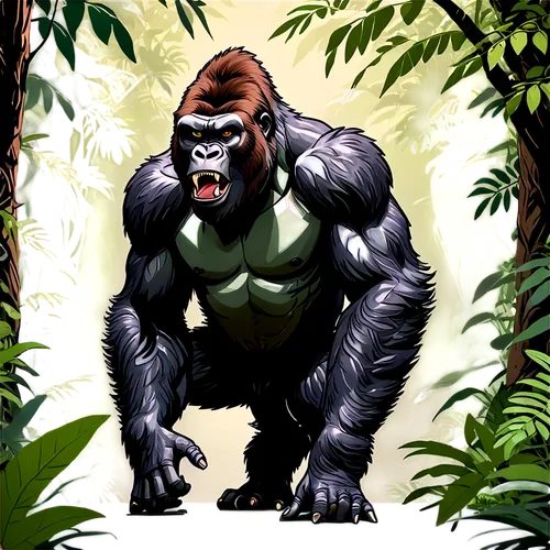 gigantopithecus,gorilla,shabani,silverback,grodd,prosimian,silverbacks,virunga,ape,utan,gorillas,bornean,primatologist,tarzan,simian,palaeopropithecus,uakari,afarensis,primatology,rilla,Illustration,Black and White,Black and White 05