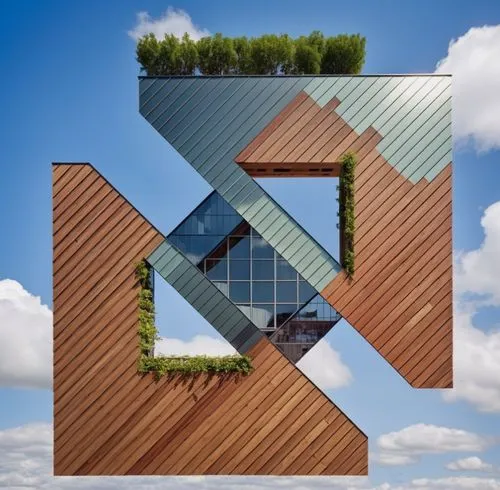 3D VIEW OF THIS SHAPE,the architecture of an office building made of wood,letter k,letter e,letter m,letter r,cubic house,tangram,Photography,General,Realistic