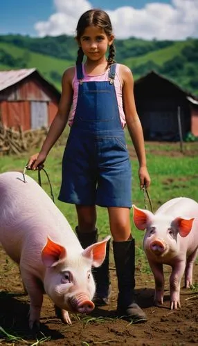 a biquini girl and a pet pig in farm,farm animals,farm animal,farm girl,piglet barn,teacup pigs,piglets,barnyard,farmyard,pig's trotters,livestock farming,pot-bellied pig,domestic pig,lucky pig,mini p