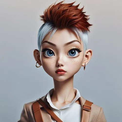 suit, Mohawk haircut with shaved sides,a 3d rendering of an animation character with blue hair,cute cartoon character,aelita,adrien,ginny,amination,maeve,Unique,3D,3D Character