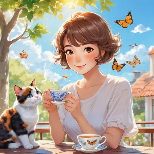 coffee tea illustration,cat drinking tea,cat's cafe,tea party cat,honmei choco,coffee background,cat coffee,drinking coffee,teacup,cute coffee,tea drinking,tea zen,darjeeling tea,japanese tea,girl with cereal bowl,teatime,holding cup,a cup of tea,tea cup,hojicha,Illustration,Japanese style,Japanese Style 01