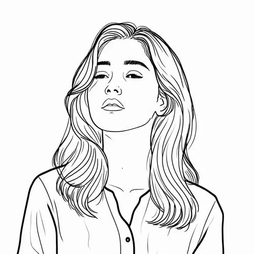 女生，线稿，线条艺术，简洁的线条，简约主义，粗线条,a girl with long hair is drawn in line,rotoscoped,vector illustration,office line art,angel line art,coloring page,line drawing,Design Sketch,Design Sketch,Rough Outline