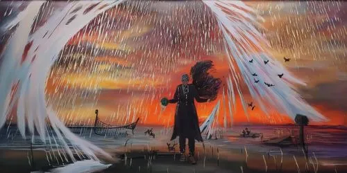 oil painting on canvas,indigenous painting,migration,fireworks art,transistor,oil on canvas,art painting,girl walking away,bird migration,little girl in wind,glass painting,shamanic,oil painting,the w