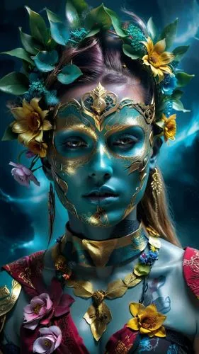 hombre vestia y realista
,a woman wearing a blue and gold face paint with flowers in her hair,diwata,krishna,god shiva,vishnu,shiva,ashkali,Photography,Artistic Photography,Artistic Photography 08