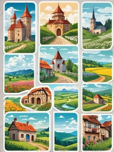 houses clipart,transylvania,villages,transilvania,escher village,tiles shapes,slovak tatras,terracotta tiles,münsterland,postage stamps,tiles,fairy tale icons,bavarian swabia,bavaria,town buildings,houses,sibiu,slovakia,blocks of houses,picture puzzle,Unique,Design,Sticker