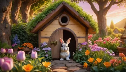 peter rabbit,fairy door,bunny on flower,cartoon rabbit,bunnicula,lapine,Photography,General,Cinematic