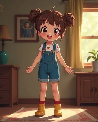 girl in overalls,overalls,nanako,cute cartoon character,chako,mabel