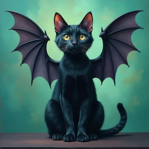 ravenpaw,halloween black cat,torbat,chiroptera,halloween cat,bat,Illustration,Realistic Fantasy,Realistic Fantasy 33