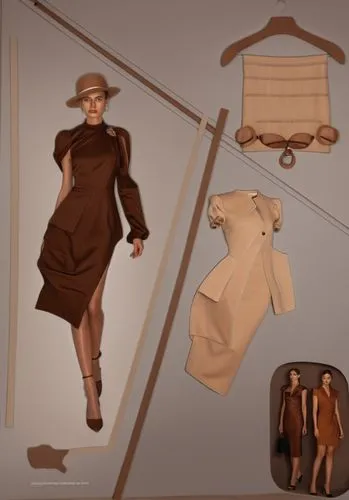 some clothes and hats on display next to the clothes on a hanger,khnopff,delvaux,fanciulla,fashion vector,deerskin,hindmarch,Photography,General,Realistic