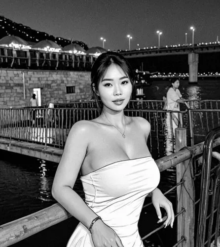 han river,vintage asian,asiatique,vietnamese woman,girl on the river,asian woman,young model istanbul,harbor bridge,black and white photo,bitan,on the pier,baeksang,jiyun,asian girl,yeoncheon,yunjin,j