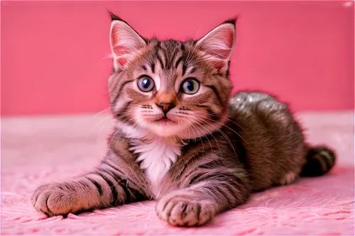 tabby kitten,european shorthair,cute cat,tabby cat,pink cat,cat on a blue background,pink background,bengal cat,abyssinian cat,kittenish,red tabby,orange tabby,kitten,ginger kitten,orange tabby cat,abyssinian,breed cat,long eared,pink bow,silver tabby,Illustration,Japanese style,Japanese Style 19